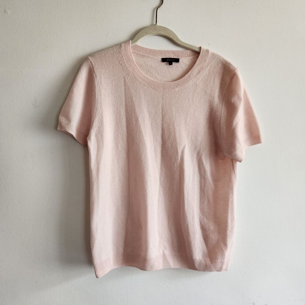 Quince Mongolian Cashmere Tee Minimal Pink Sz L Short Sleeve Crewneck Sweater